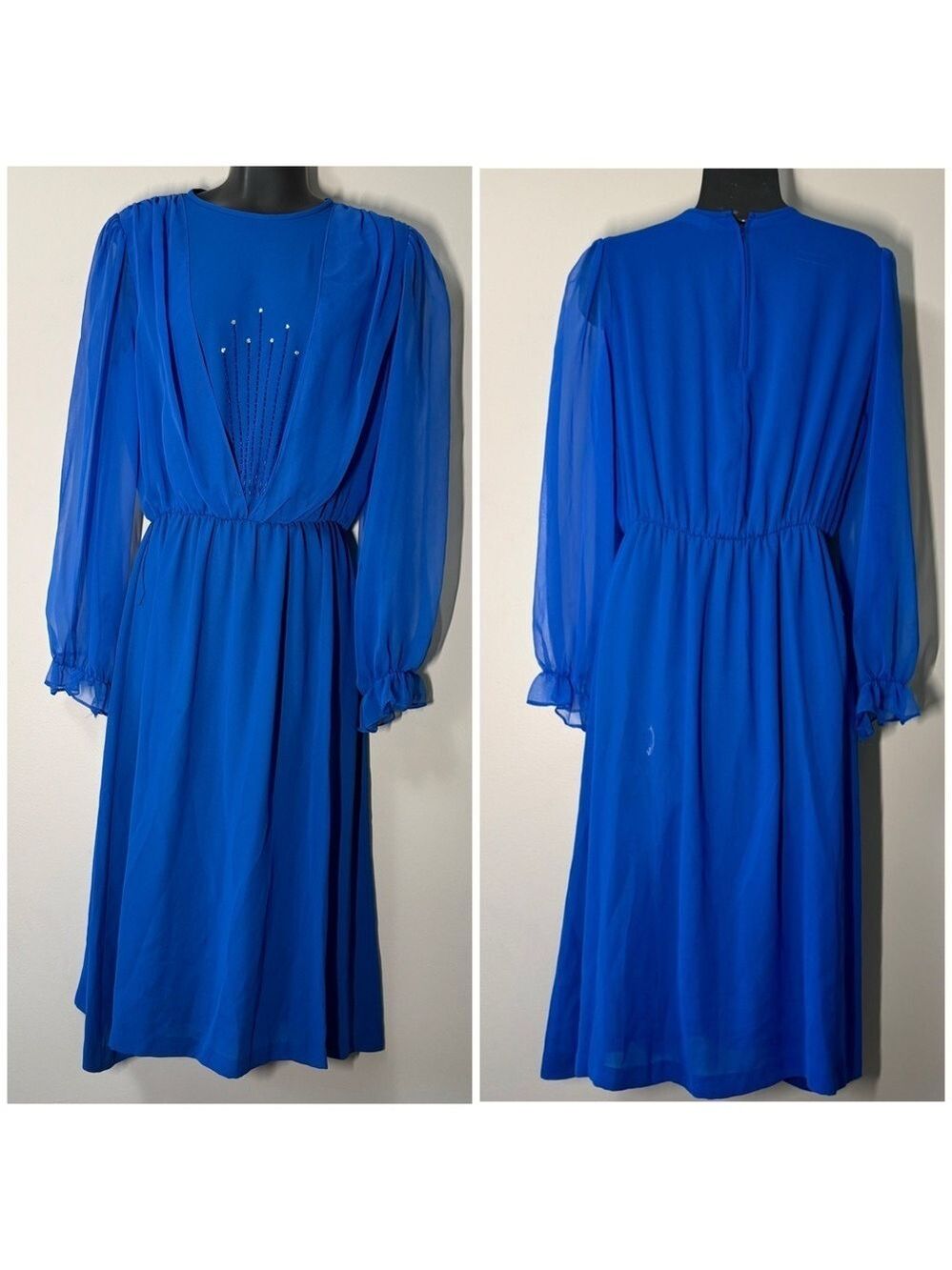 Vintage x Nu-Mode Elegant Blue Bishop Sleeve , Chiffon l Size 12